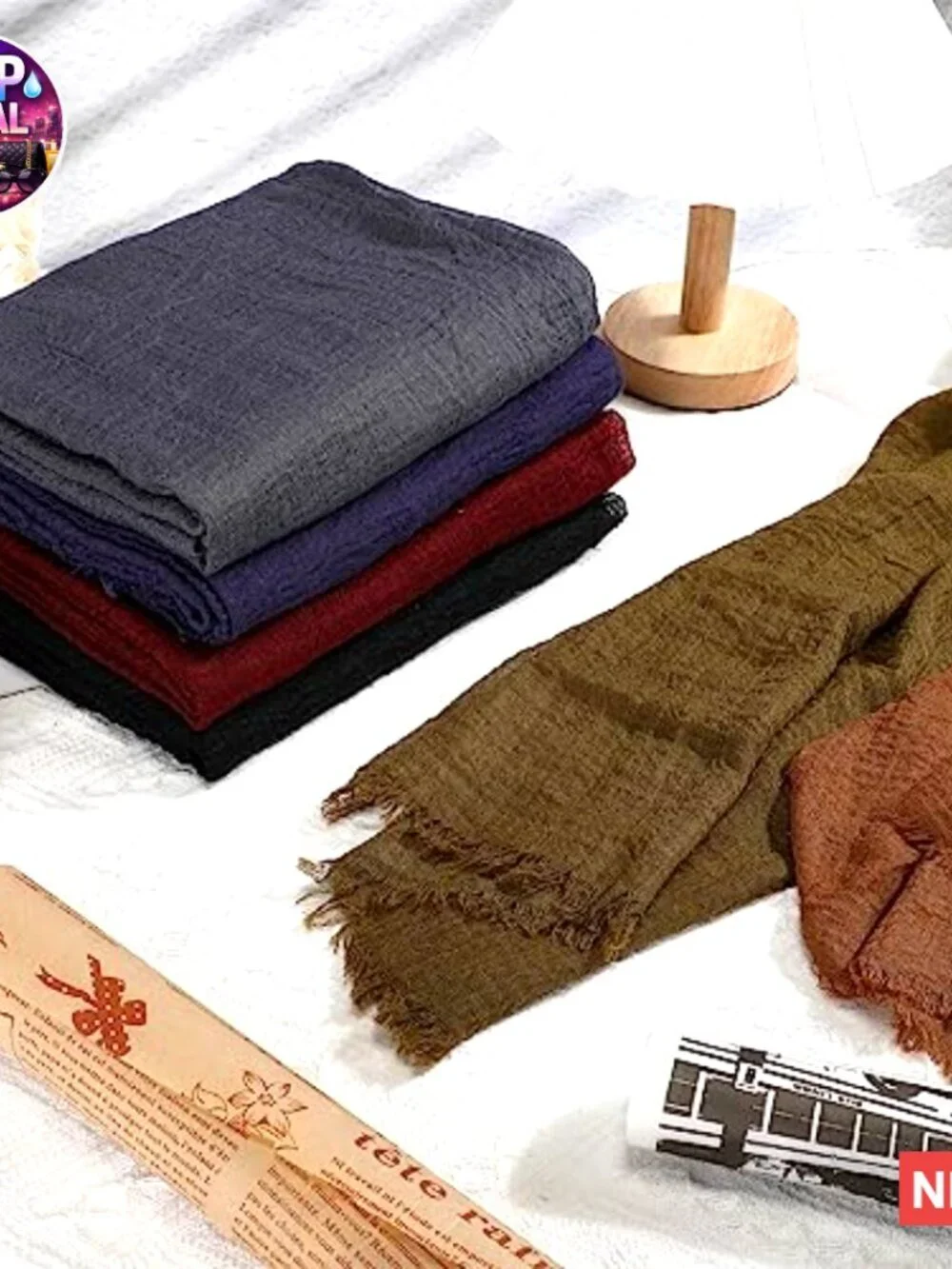 Cotton and Linen Blend Crinkle Scarf Shawl Set of 6 Multi-Purpose Wrap